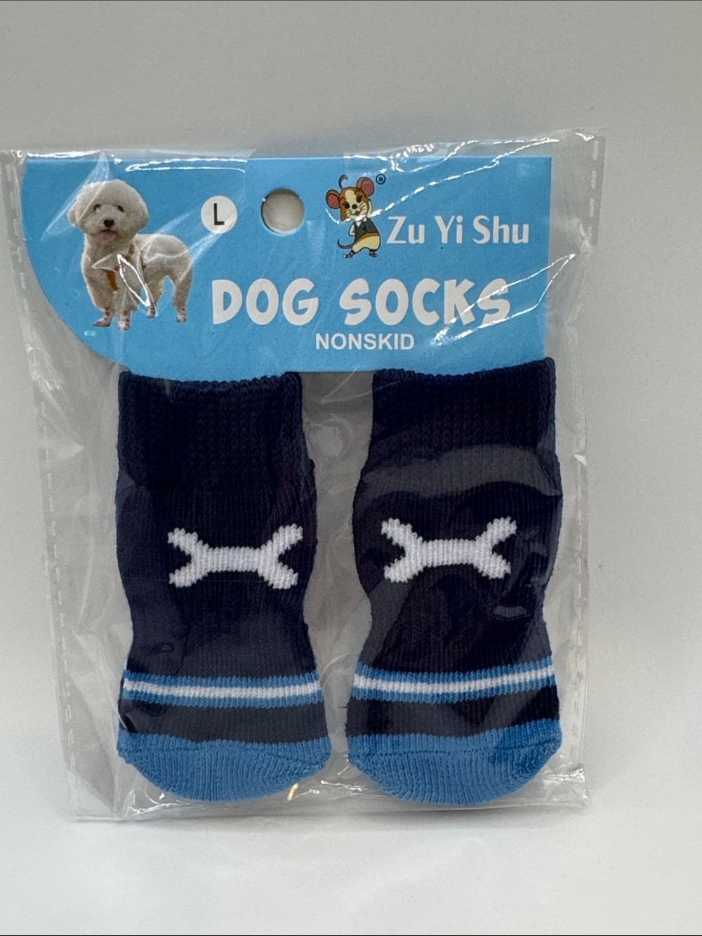 Navy & Light Blue Non-Skid Pet Socks
